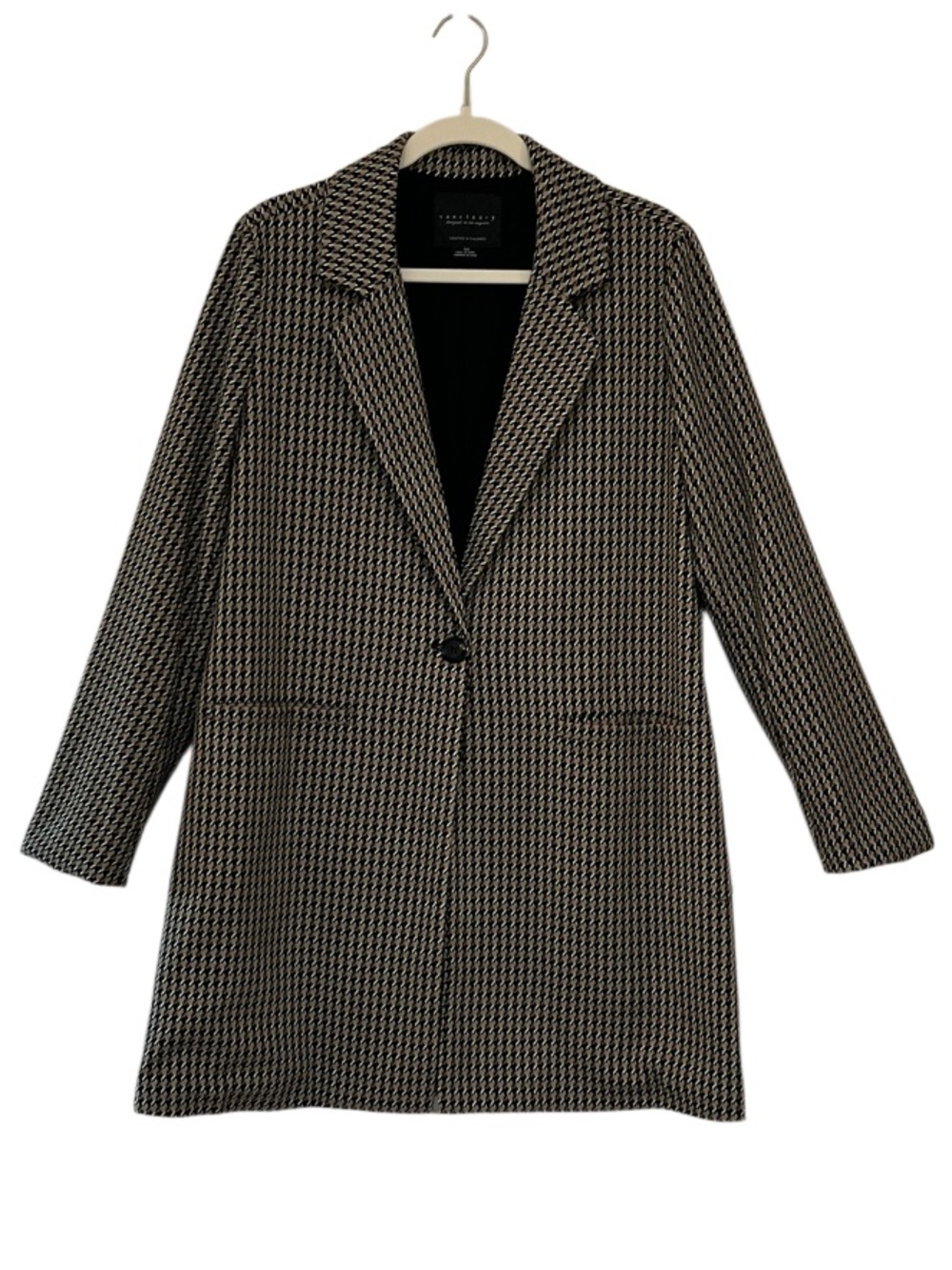 Sanctuary Carly Houndstooth Long Blazer Coat Jacket Medium - Picture 2 of 12